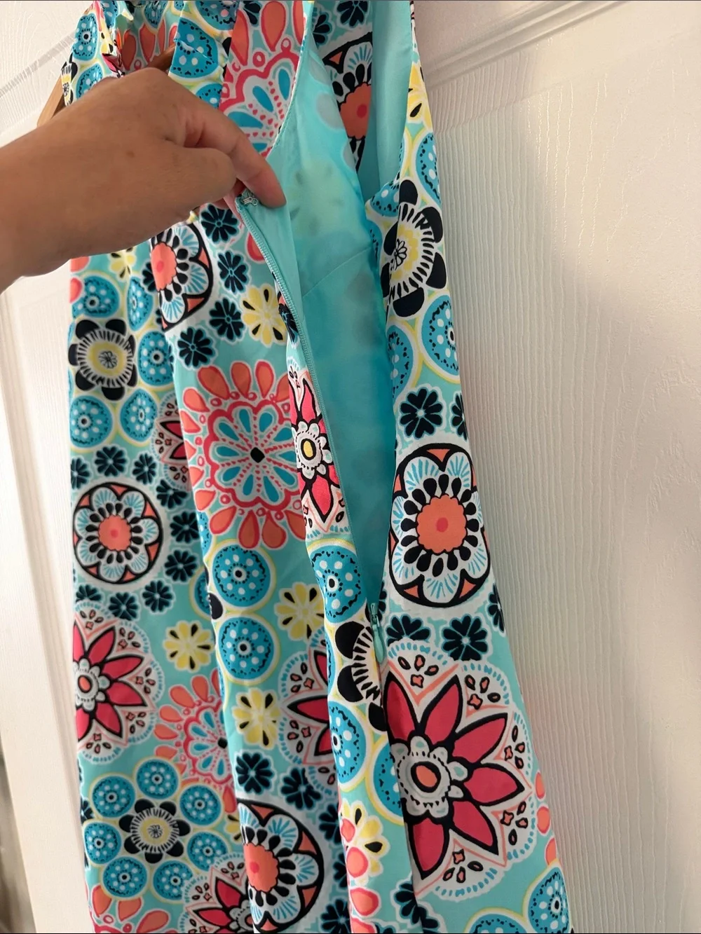 Carter's Aqua Floral Sleeveless Shift Dress with Coral and Navy Accents - Picture 17 of 17